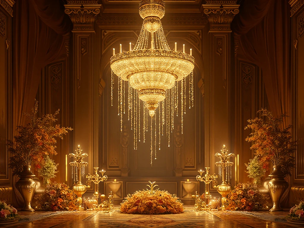 Tyylikäs juhlakoristelu kultaisilla yksityiskohdilla